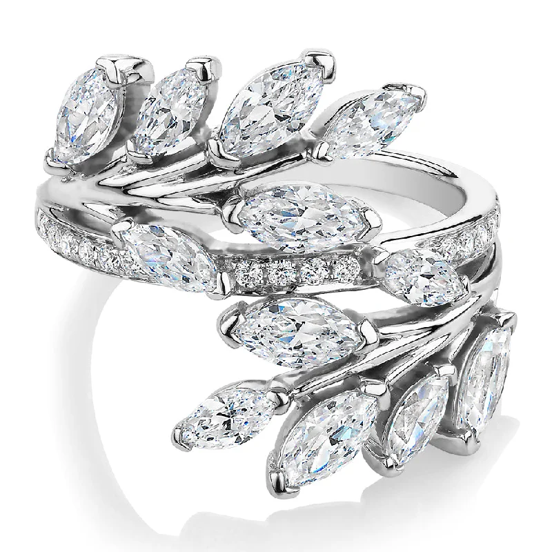 Designer Platinum Rings-Dress ring with 2.48 carats* of diamond simulants in 10 carat white gold