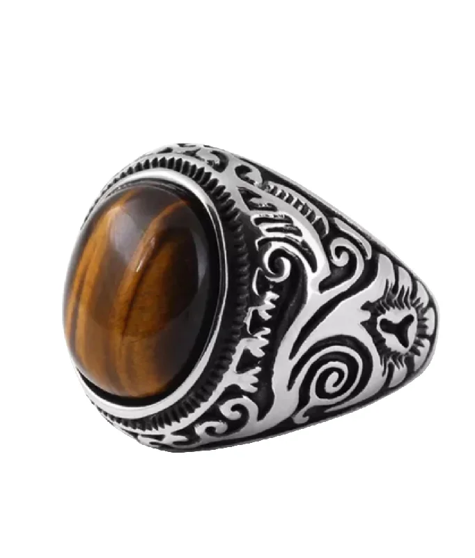 Matching Wedding Rings for Couples-Stainless Steel Tigers Eye Ring