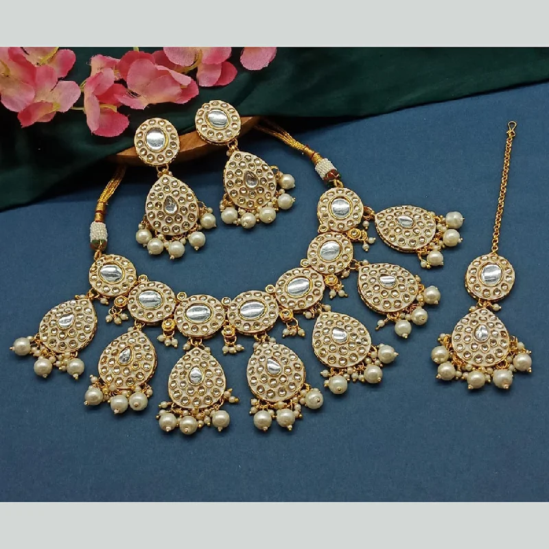 Pearls and Diamonds Necklaces-Gehana Mahal Gold Plated Kundan Stone Choker Necklace Set