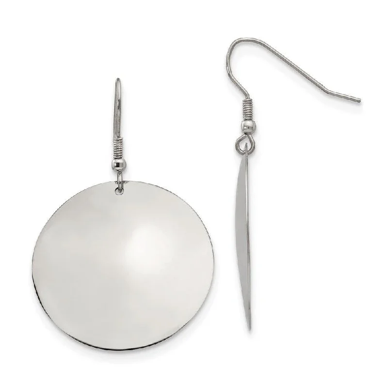 Wedding Party Earrings-Stainless Steel Polished Discs Dangle Earrings