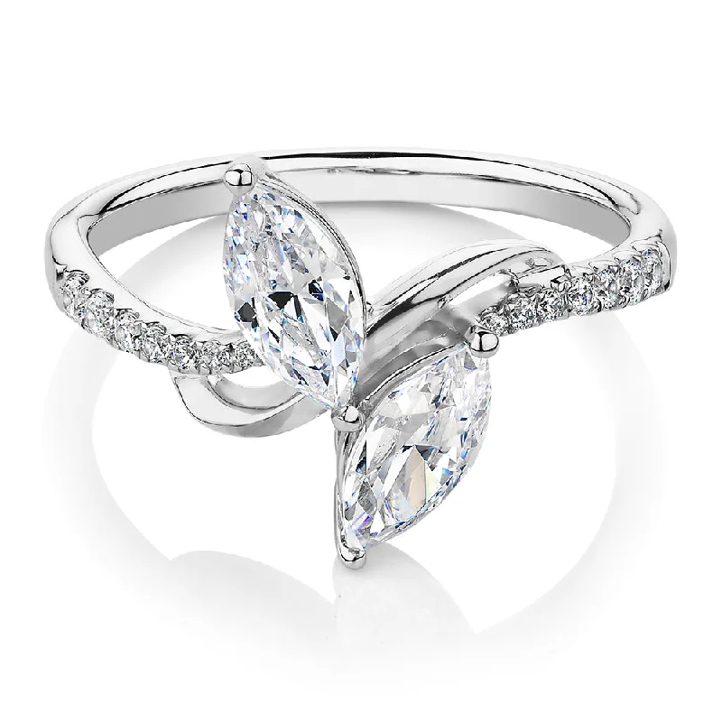 Designer Silver Rings-Dress ring with 1.06 carats* of diamond simulants in 10 carat white gold