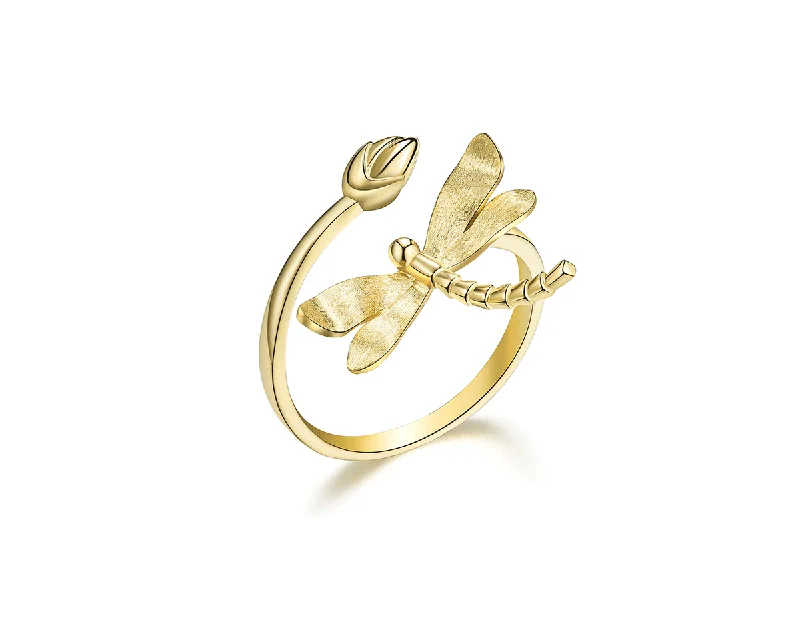 Customizable Wedding Bands-Dragonfly Lotus Bud Ring