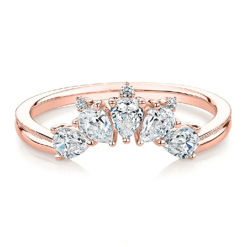 Modern Diamond Engagement Rings-Pear curved wedding or eternity band with 1.07 carats* of diamond simulants in 10 carat rose gold