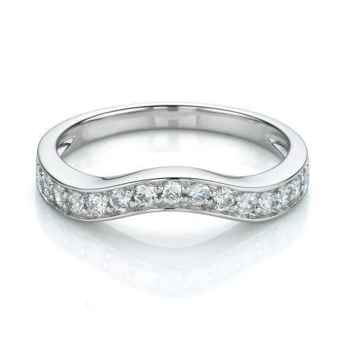 Vintage Engagement Rings-Curved wedding or eternity band with 0.3 carats* of diamond simulants in 14 carat white gold