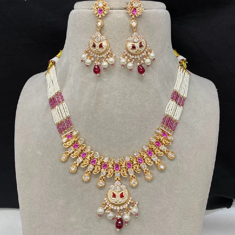 Gold-Plated Necklaces-Amoliya Jewels Brass Polki Kundan Designer Necklace Set