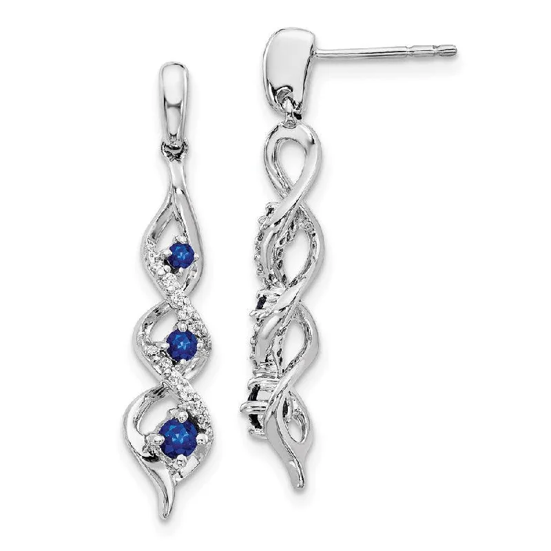 Trendy Dangle Earrings-14k White Gold Diamond and Blue Sapphire Post Dangle Earrings