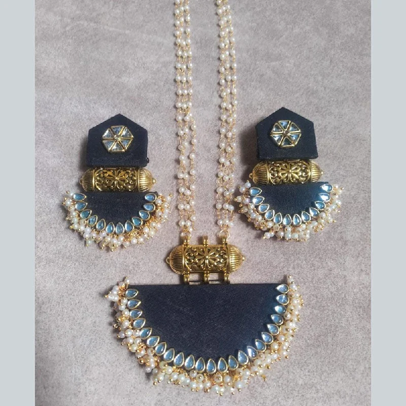 Elegant Blue Gemstone Necklaces-Shrijicreation Handmade Gold Plated Long Necklace Set