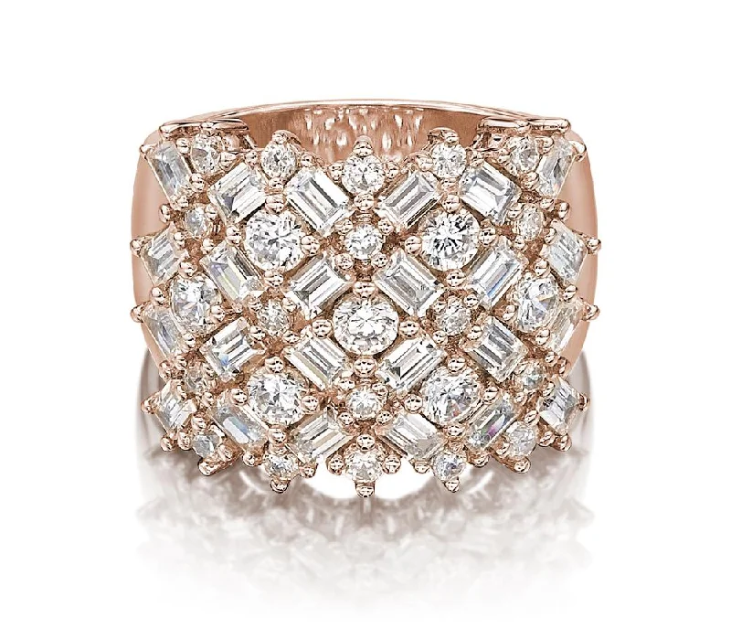 Bohemian Style Rings-Dress ring with 3.59 carats* of diamond simulants in 10 carat rose gold