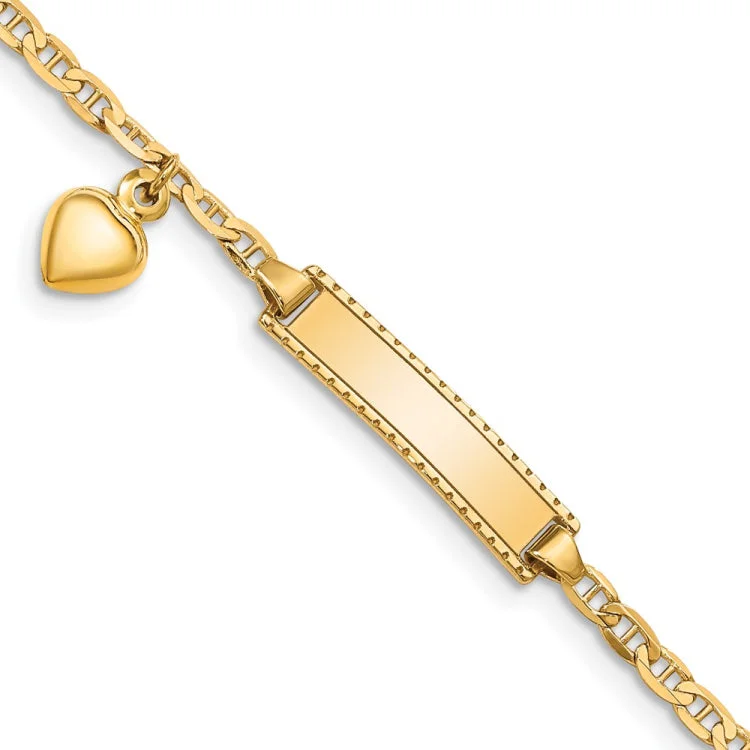 Unique Gemstone Bracelets-14k Children's Heart Dangle Anchor Link ID Bracelet