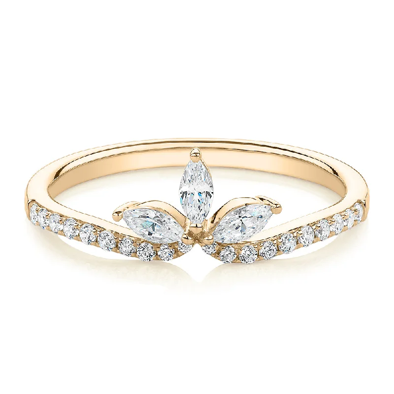 Round Diamond Engagement Rings-Marquise curved wedding or eternity band with 0.41 carats* of diamond simulants in 10 carat yellow gold