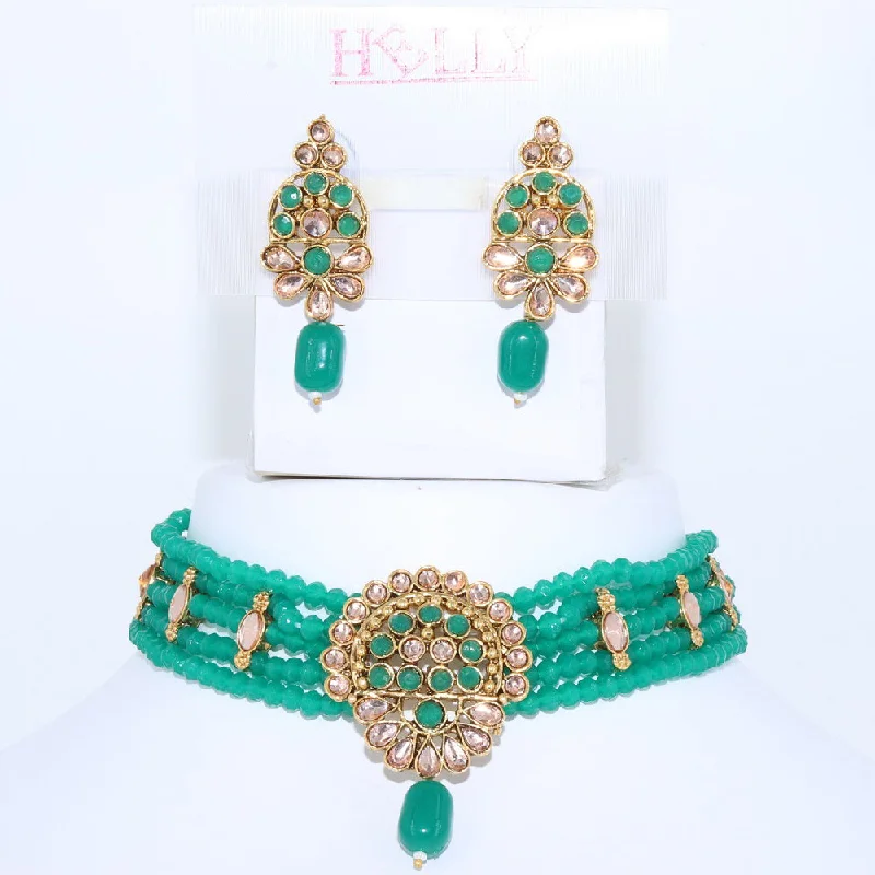 Classic Pearl Necklaces-Corbeda Fashion Gold Plated Kundan And Pearl Choker Necklace Set