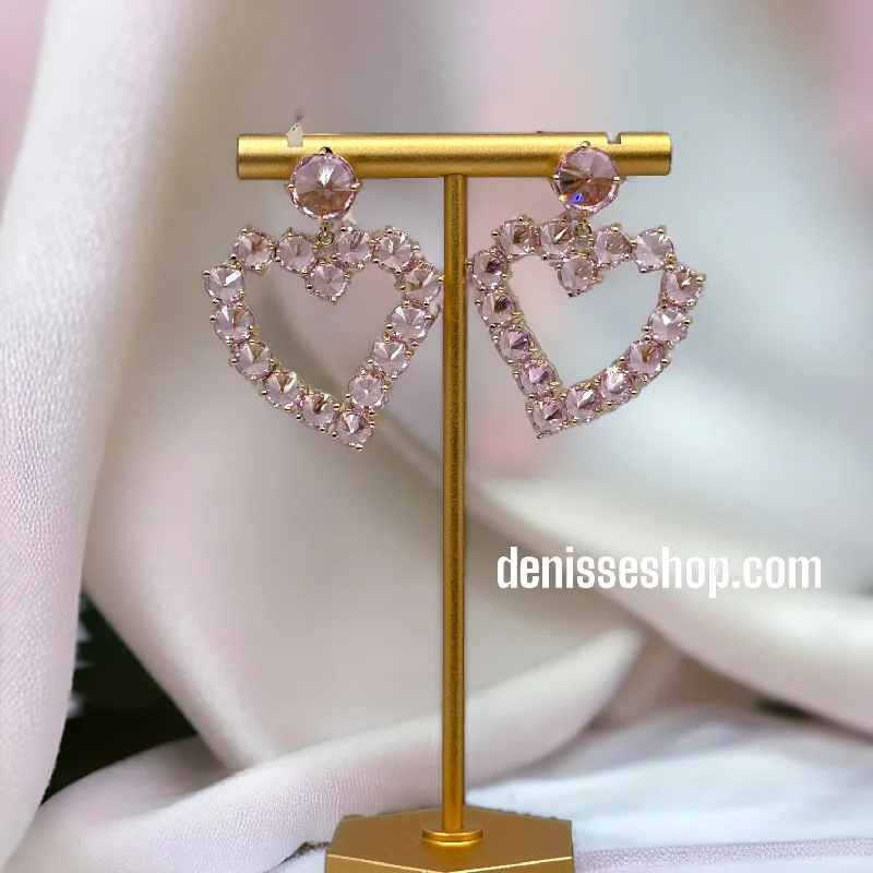 Silver Threader Earrings-18k Pink Heart Earrings E237