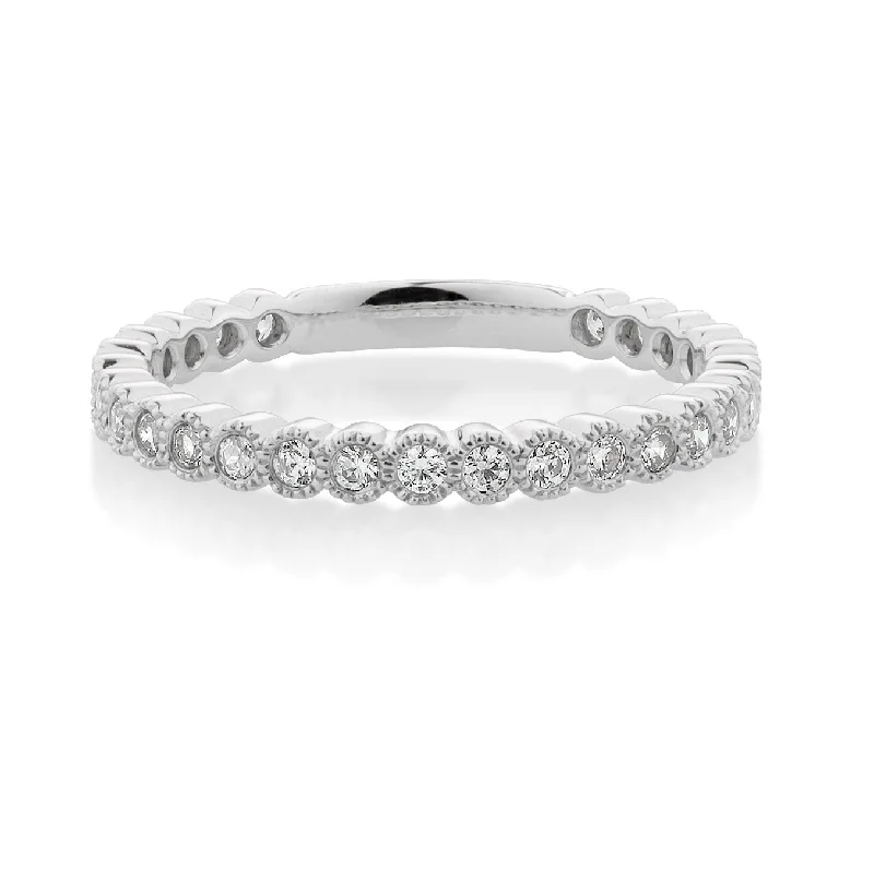 Personalized Engagement Rings-Wedding or eternity band with 0.4 carats* of diamond simulants in 10 carat white gold