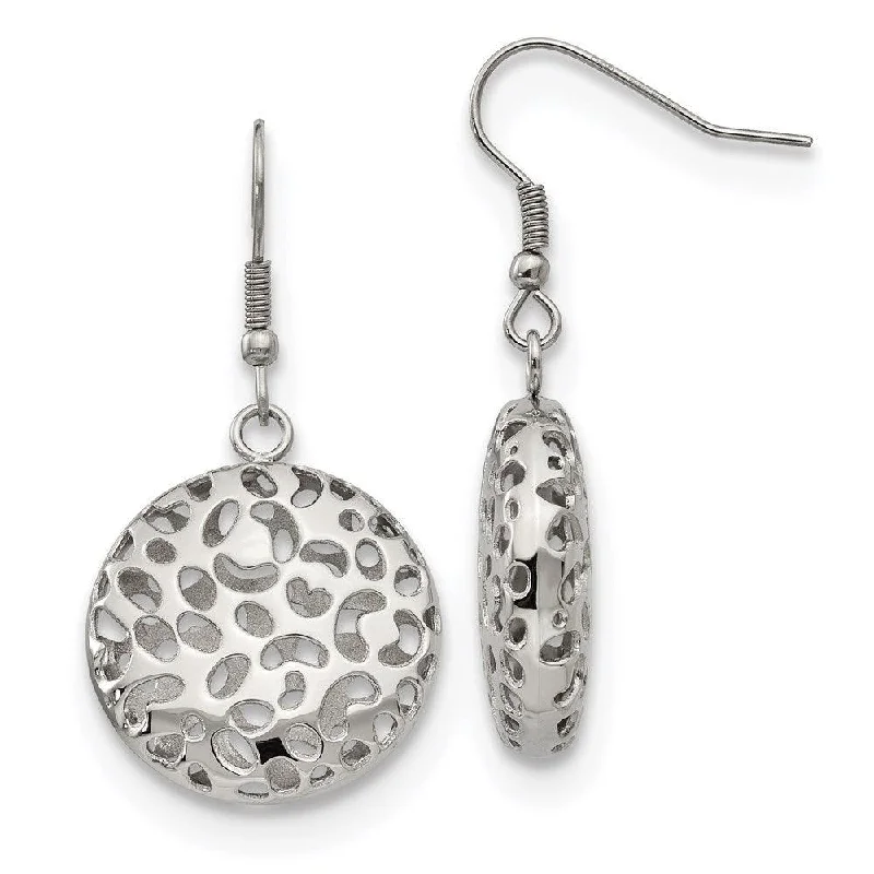 Floral Earrings for Women-Stainless Steel Polished Puffed Cut-out Design Shepherd Hook Earrings