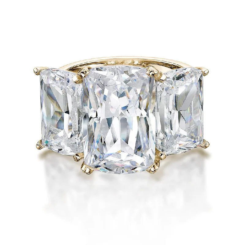 Custom Engagement Rings-Aurora Three stone ring with 17.17 carats* of diamond simulants in 10 carat yellow gold