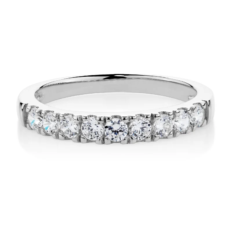 Vintage Platinum Wedding Rings-Wedding or eternity band with 0.54 carats* of diamond simulants in 14 carat white gold