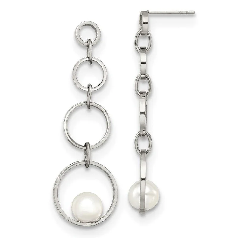 Party Earrings for Women-Stainless Steel Polished with Simulated Pearl Post Dangle Earrings