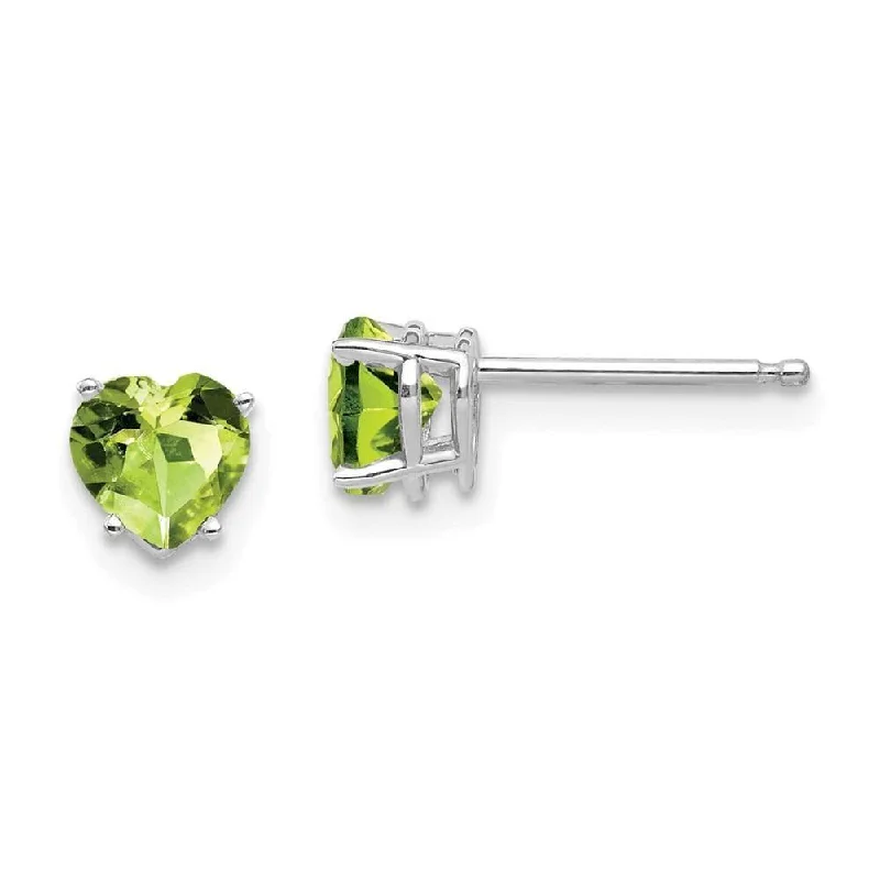 Sterling Silver Stud Earrings-14k White Gold 5mm Heart Peridot Earrings