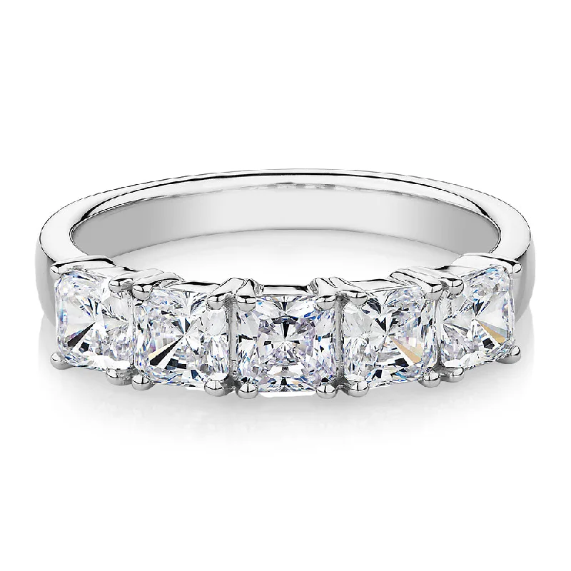 Silver Band Rings-Dress ring with 1.95 carats* of diamond simulants in 10 carat white gold