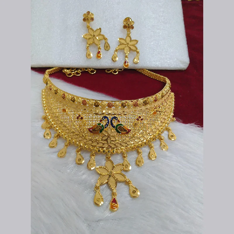 Gold Necklaces for Bridesmaids-Pari Art Jewellery Forming Choker Necklace Set