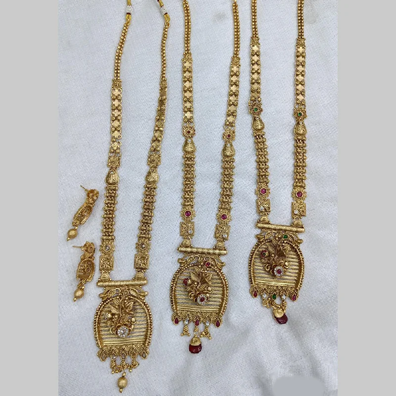 Nature-Inspired Pendant Necklaces-Rani Sati Jewels Gold Plated Pota Long Necklace Set