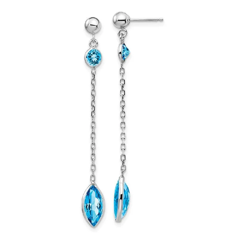 Classic Hoop Earrings-14k White Gold Blue Topaz Post Dangle Earrings