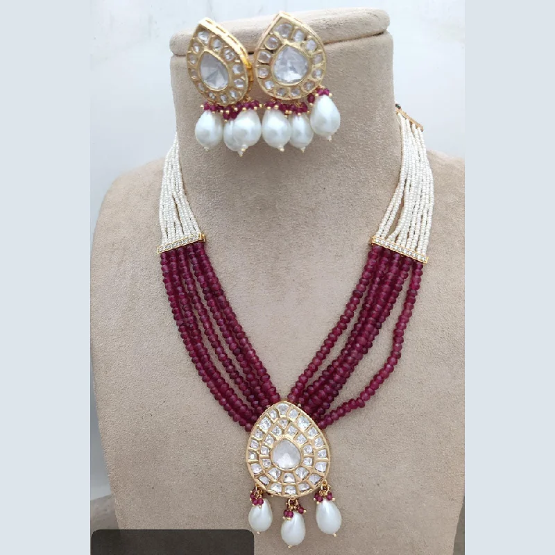 Designer Bead Necklaces-Jewel Addiction Copper Gold Plated Polki Kundan And Pearls Necklace Set