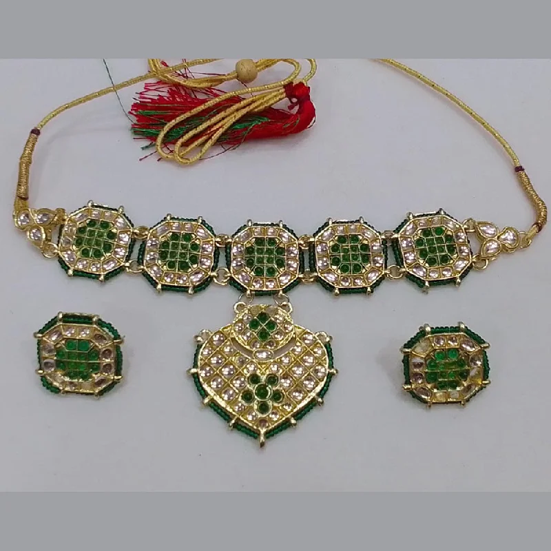 Simple Silver Necklaces-Midas Touch Gold Plated Kundan Stone Choker Necklace Set