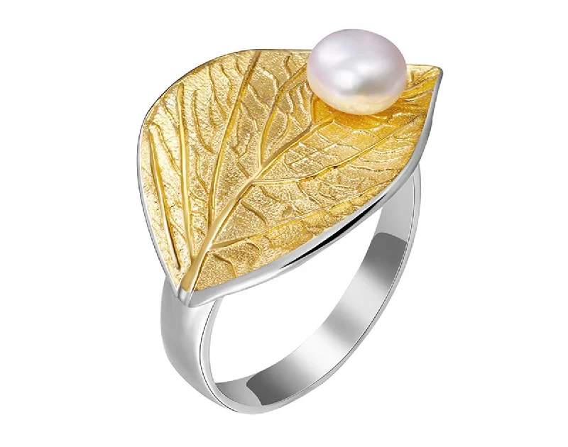 Classy Wedding Rings-Pearl Leaf Ring