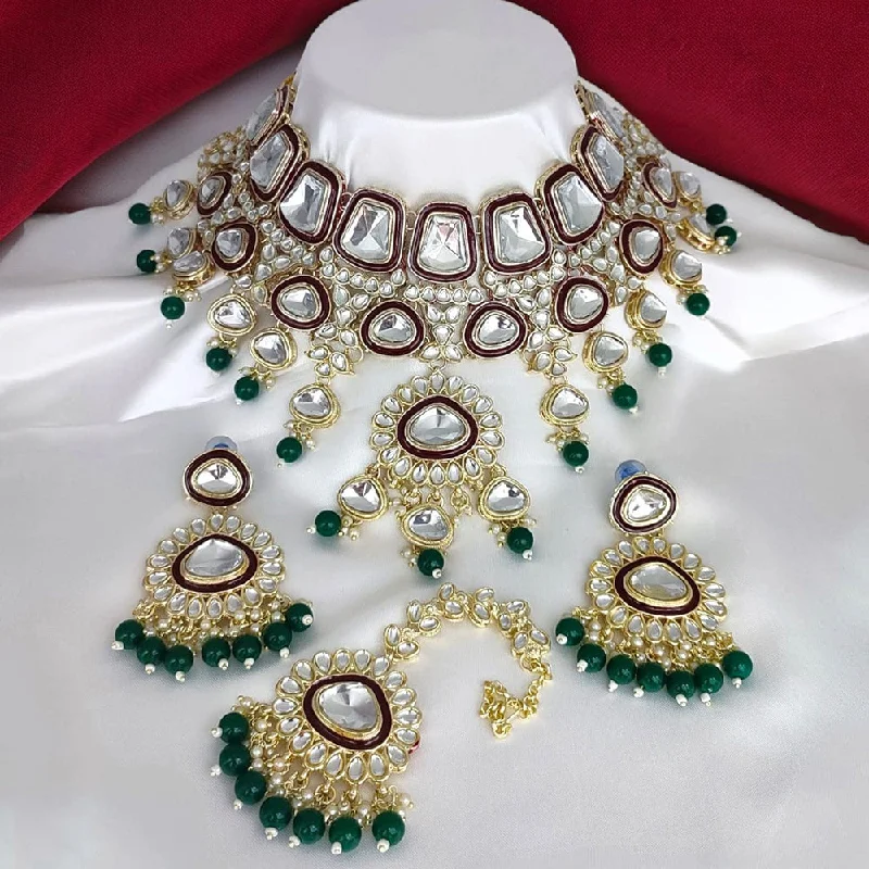 Beautiful Gemstone Necklaces-Gehana Mahal Gold Plated Kundan Stone Choker Necklace Set