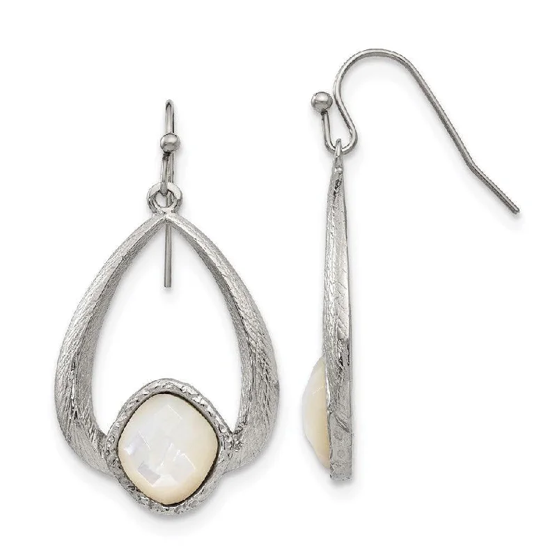 Elegant Drop Earrings for Weddings-Stainless Steel Polished/Textured Mother of Pearl Earrings