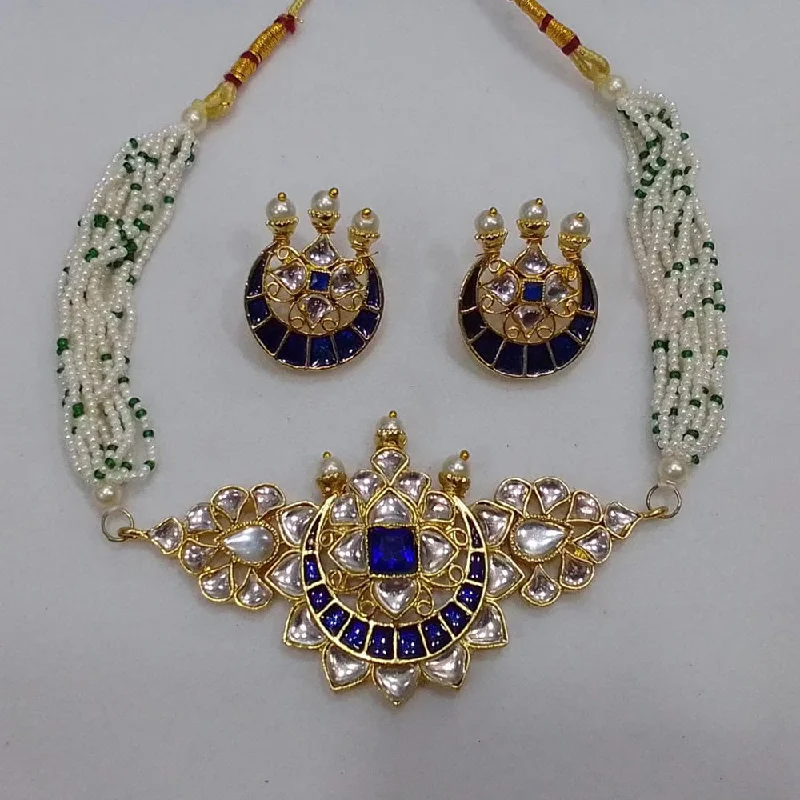 Minimalist Gold Necklaces-Midas Touch Gold Plated Kundan Stone Choker Necklace Set