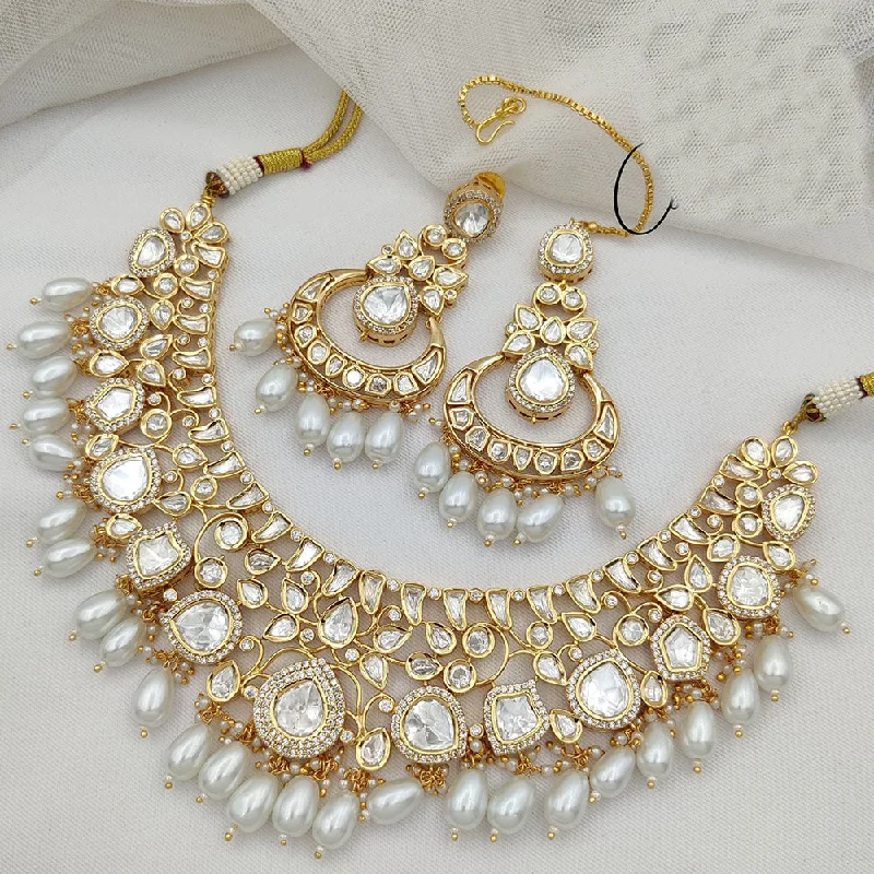 Beautiful Gold Chain Necklaces-Jewel Addiction Gold Plated Polki Kundan Necklace Set