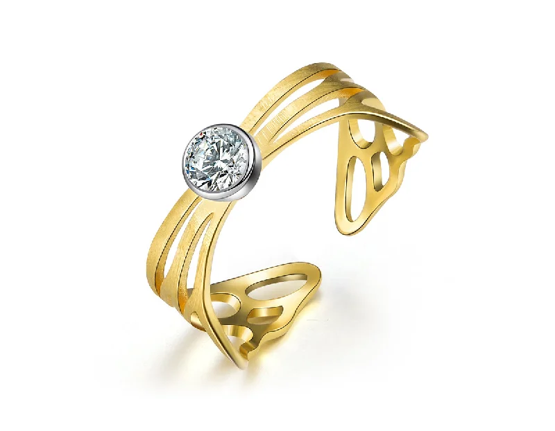 Gold Band Rings-Hollow Butterfly Wings Ring