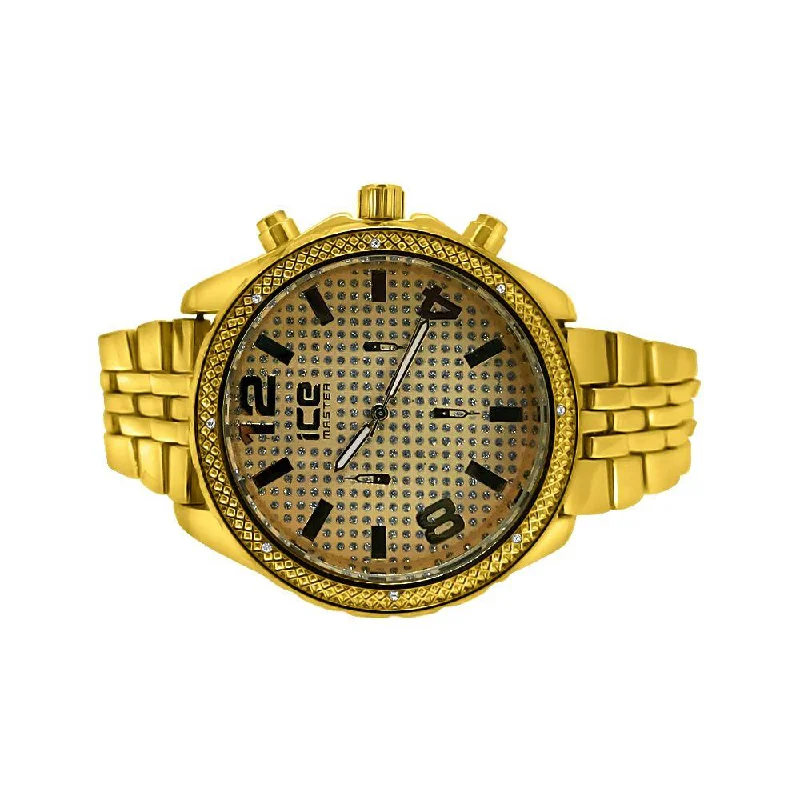 Solar Powered Watches-Gold Sport Jubilee Band Hip Hop Watch