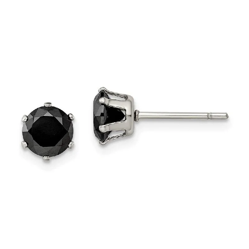 Gorgeous Long Earrings-Stainless Steel Polished 6mm Black Round CZ Stud Post Earrings