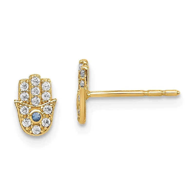 Artisanal Earrings for Sale-Madi K Kid's 14k  CZ Hamsa Post Earrings