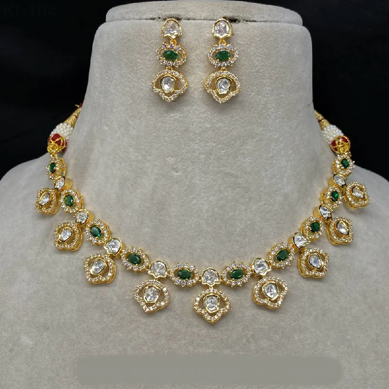 Light Blue Gemstone Necklaces-Amoliya Jewels Brass Polki Kundan Designer Necklace Set