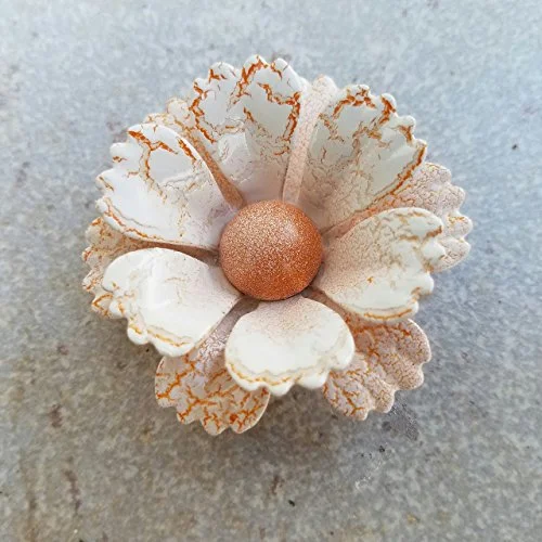 Fashionable Silver Brooch for Brides-Crackled Orange and White Brooch