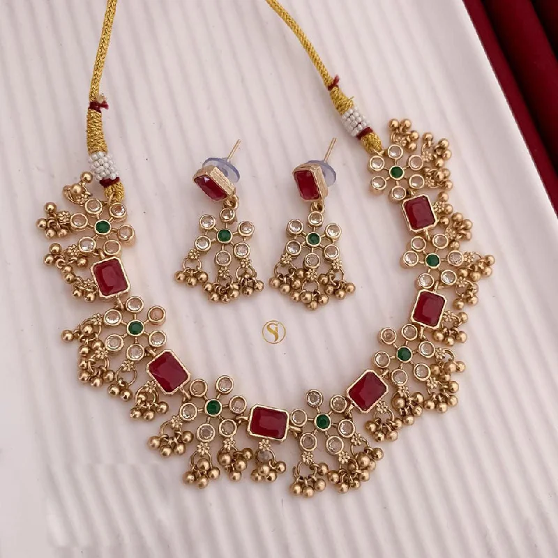 Stylish Pearl Necklaces-Akruti Collection Gold Plated Pota Stone And Pearls Necklace Set