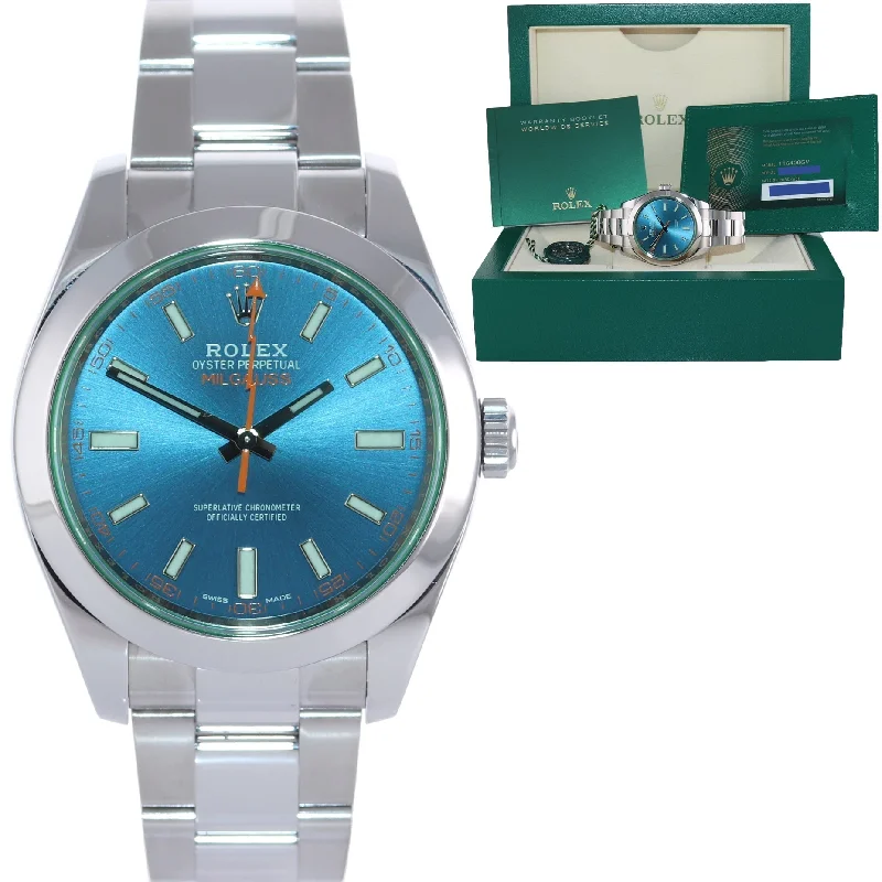 Vintage Women’s Watches-2021 NEW PAPERS Rolex Milgauss Blue Anniversary Green 116400GV Steel Watch Box