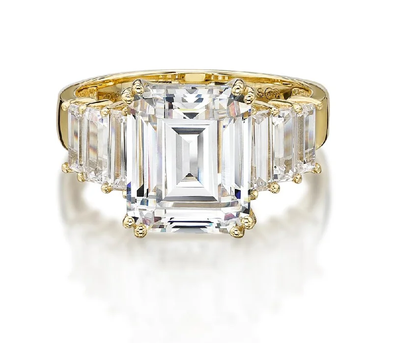 Platinum Wedding Rings for Women-Dress ring with 6.97 carats* of diamond simulants in 10 carat yellow gold