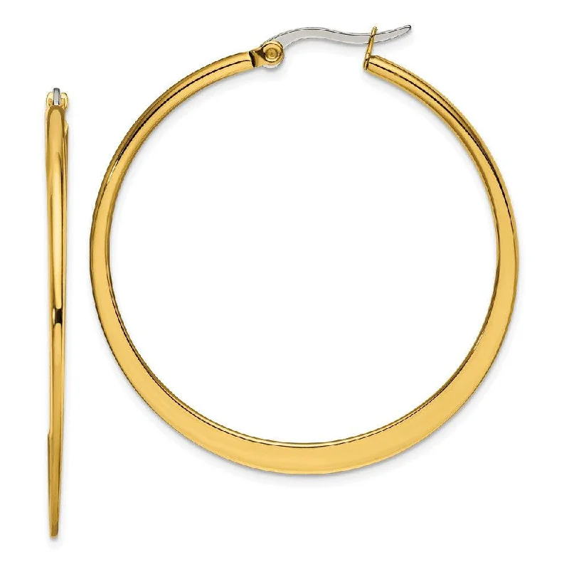 Designer Earrings Online-Stainless Steel Gold IP plated Tapered 43mm Hoop Earrings