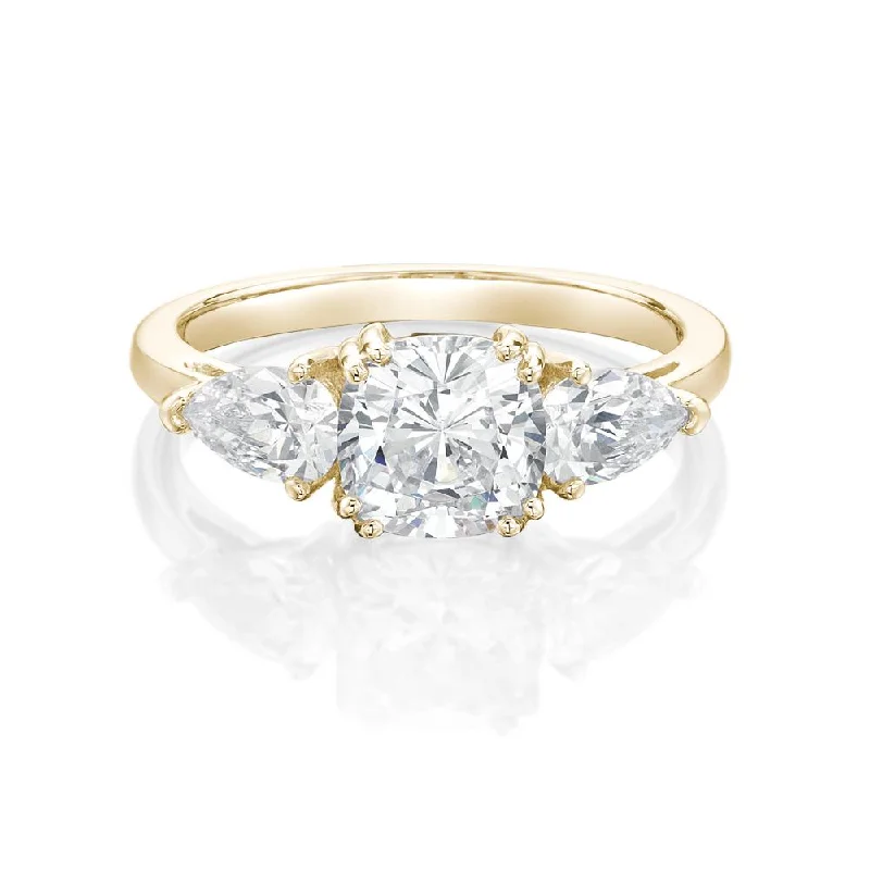 Birthstone Engagement Rings-Three stone ring with 2.5 carats* of diamond simulants in 10 carat yellow gold