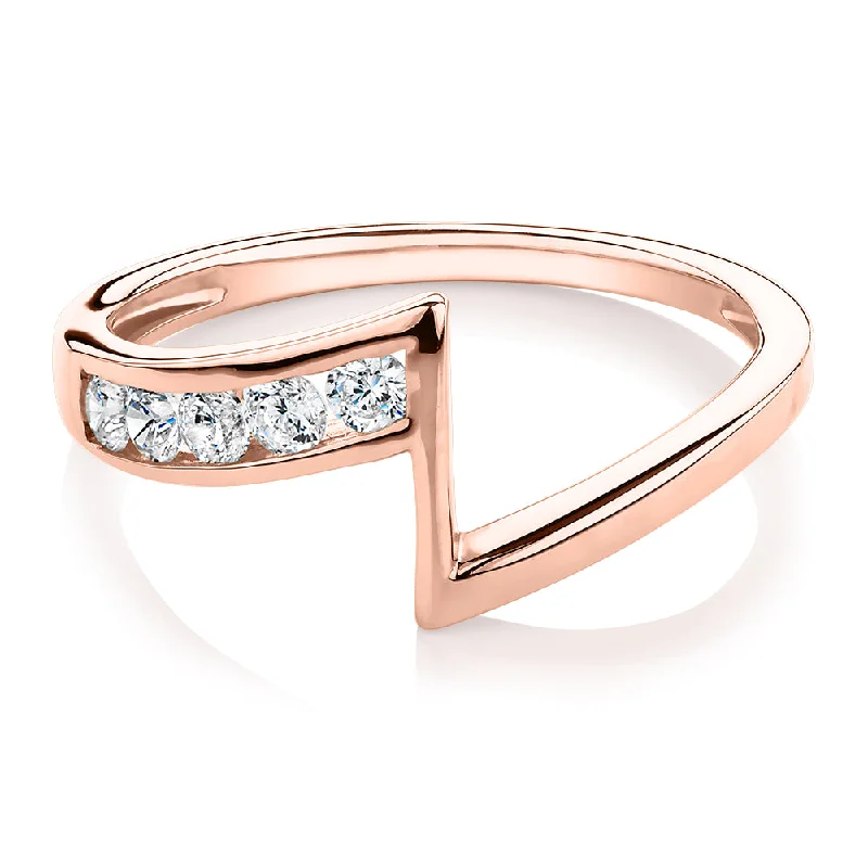 Stackable Engagement Rings-Round Brilliant curved wedding or eternity band with 0.4 carats* of diamond simulants in 14 carat rose gold