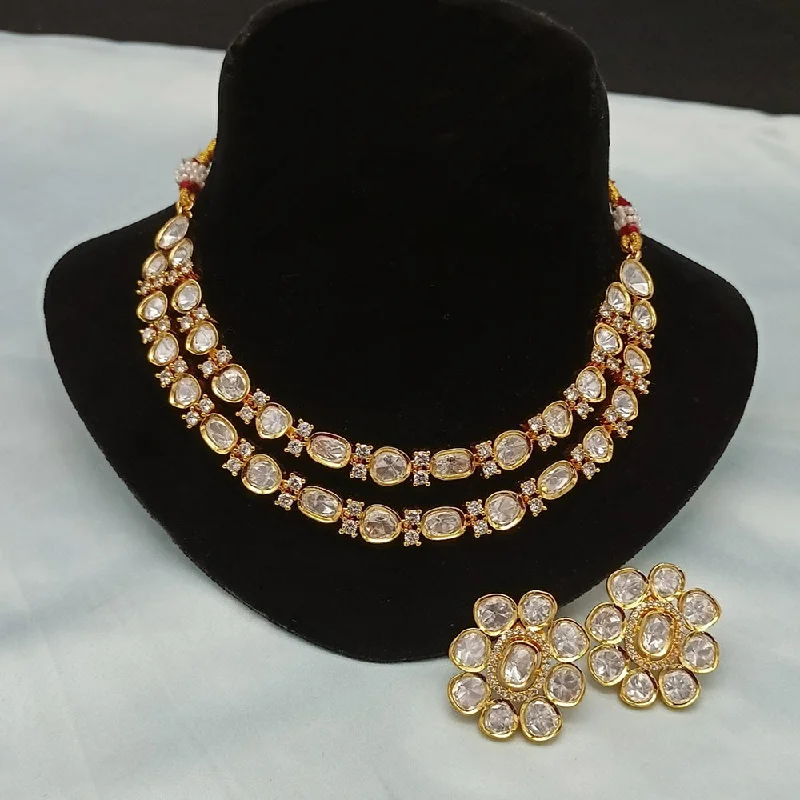 Gemstone Necklaces for Brides-Amoliya Jewels Brass Polki Kundan Designer Necklace Set