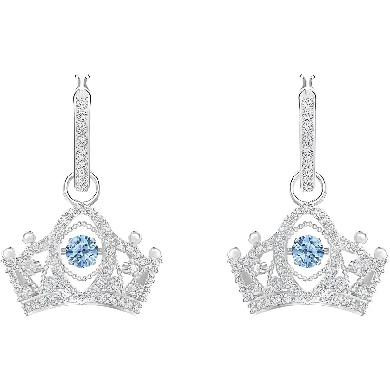 Funky Earrings for Teens-Swarovski Women's Earrings - Bee A Queen Blue Crown Silver Rhodium Plated | 5501081