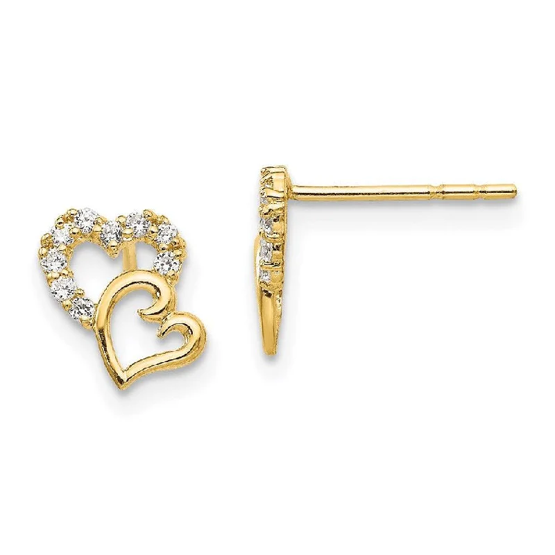 Retro Style Earrings-Madi K Kid's 14k  CZ Double Heart Post Earrings