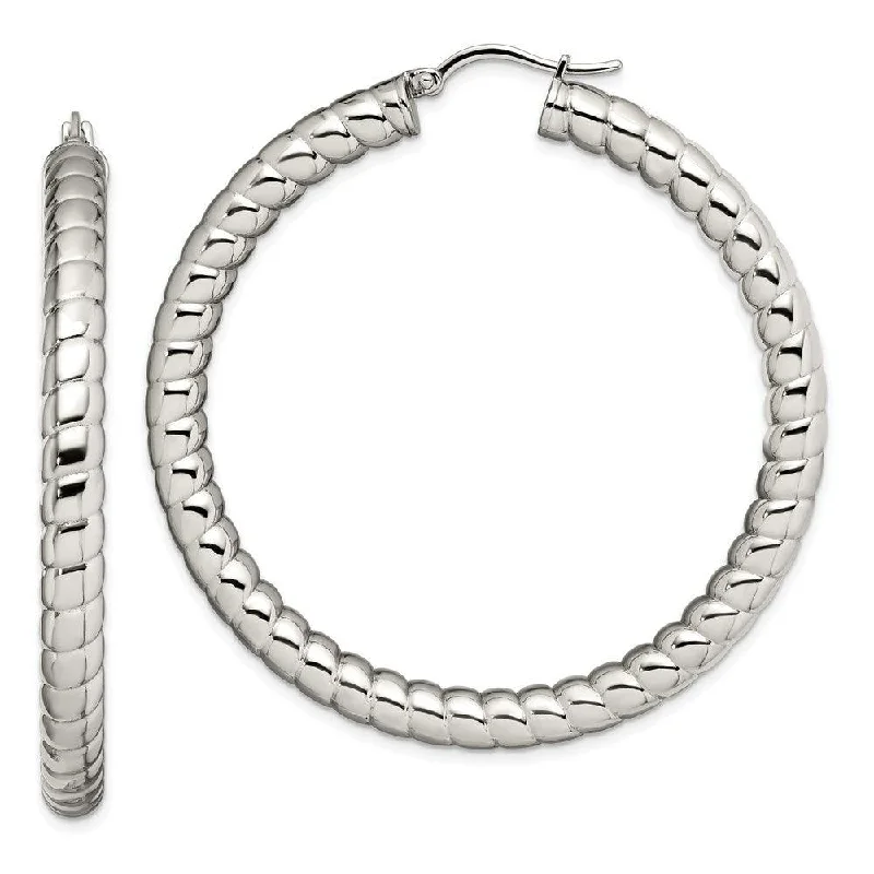 Modern Geometric Earrings-Stainless Steel Textured & Polished Hollow 45mm Hoop Earrings