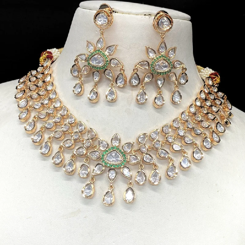 Designer Heart Necklaces-Amoliya Jewels Brass Polki Kundan Designer Necklace Set